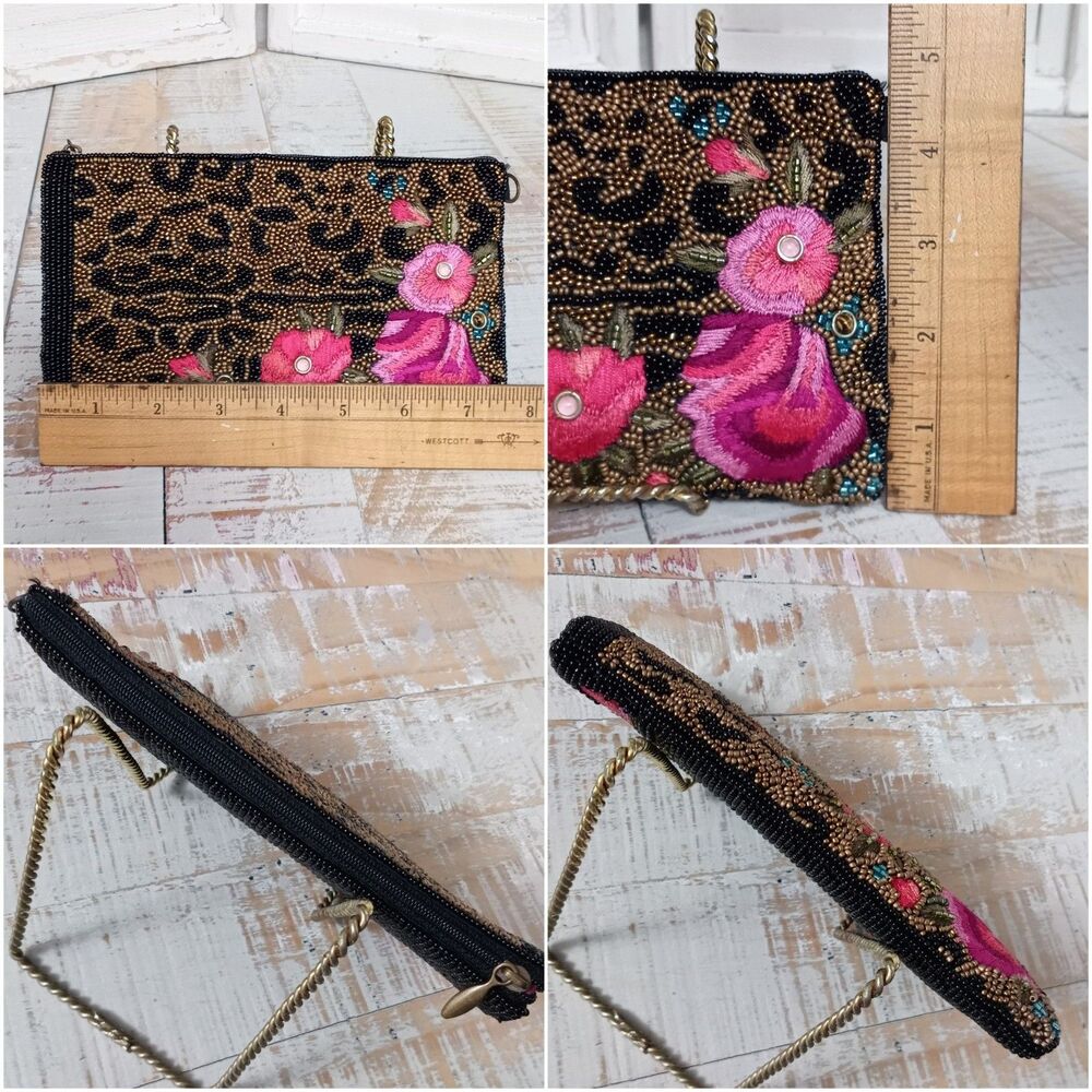 Mary Frances Queen of Everything Hand Beaded Leopard Floral Crossbody Whimsygoth - Picture 7 of 15